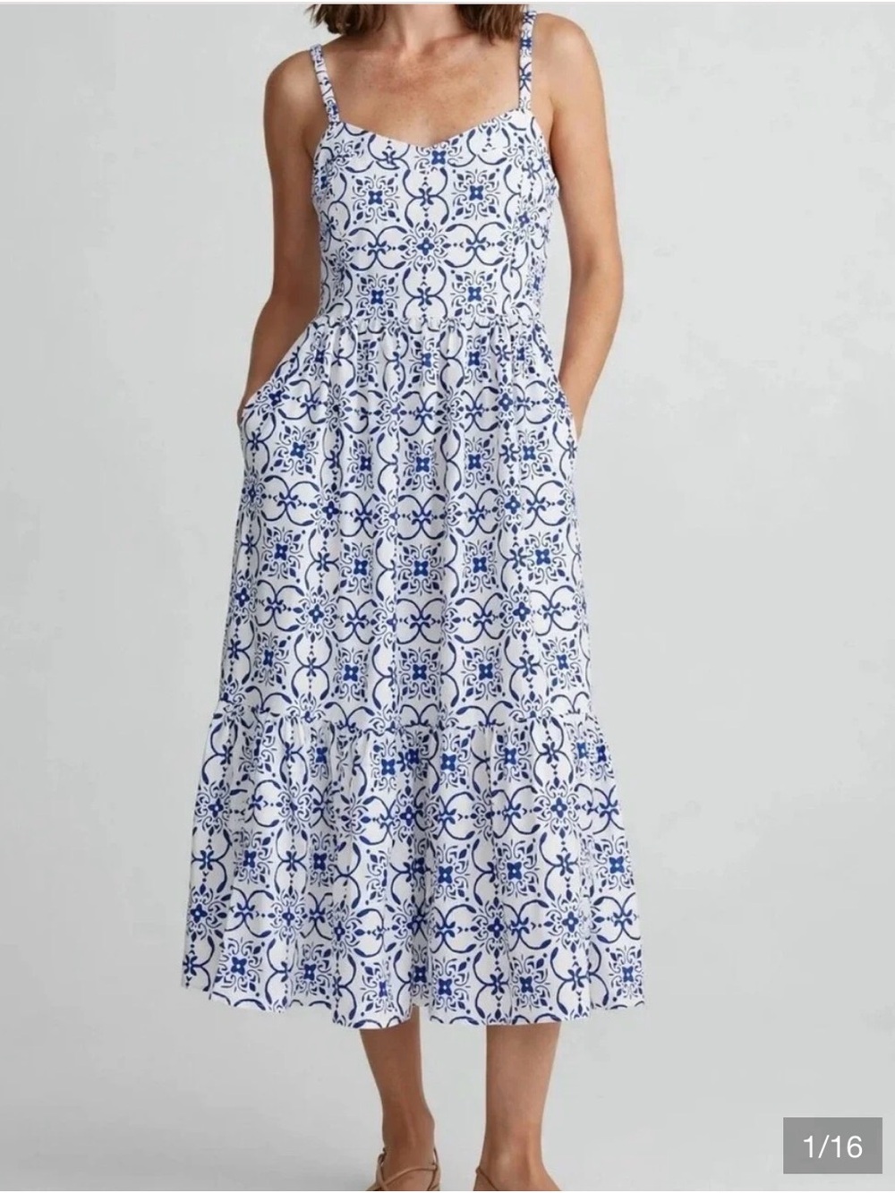 j Crew * NWT blue/white mosaic print elastic strap - midi size 8 dress